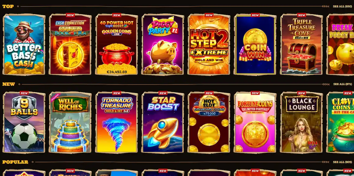 Spielautomaten-Lobby im Lizaro Casino